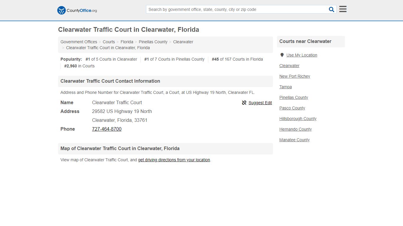 Clearwater Traffic Court - Clearwater, FL (Address and Phone)