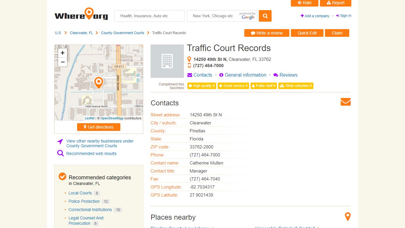 Traffic Court Records, Clearwater, FL - 14250 49th St N - County ...